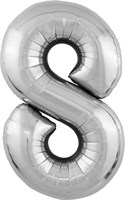 Шар (40''/102 см) Цифра Slim Серебро №8  Agura 2139742