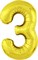 Шар (40''/102 см) Цифра Slim Золото №3  Agura 2139732