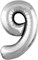 Шар (40''/102 см) Цифра Slim Серебро №9  Agura 2139743